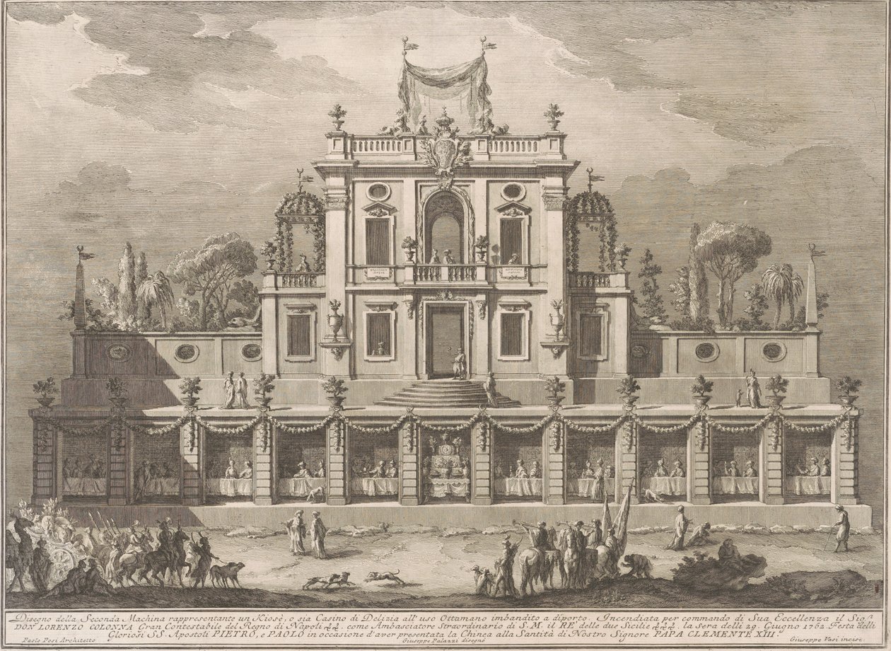 Die zweite Maschine für die Chinea von 1762: Ein Kiosk oder Lusthaus im osmanischen Stil von after Giuseppe Palazzi Giuseppe Vasi after Paolo Posi