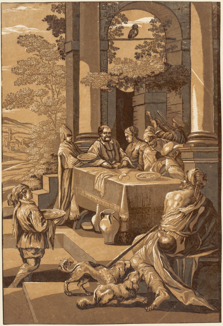 Der reiche Mann und Lazarus (Rechtes Panel) von after Jacopo Bassano John Baptist Jackson