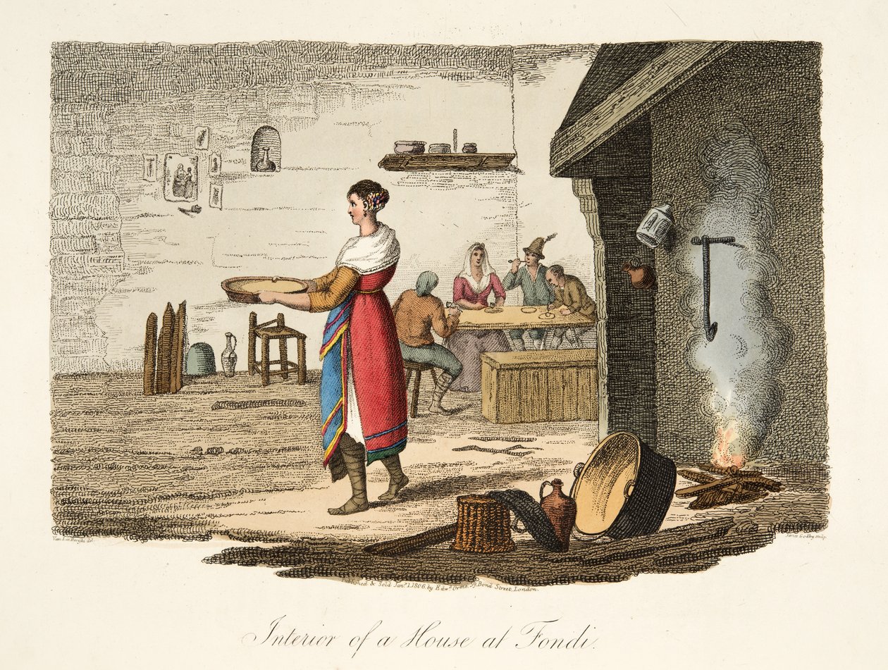 Innenraum eines Hauses in Fondi, aus Italian Scenery, veröffentlicht 1806 von after P. van Lerberghi