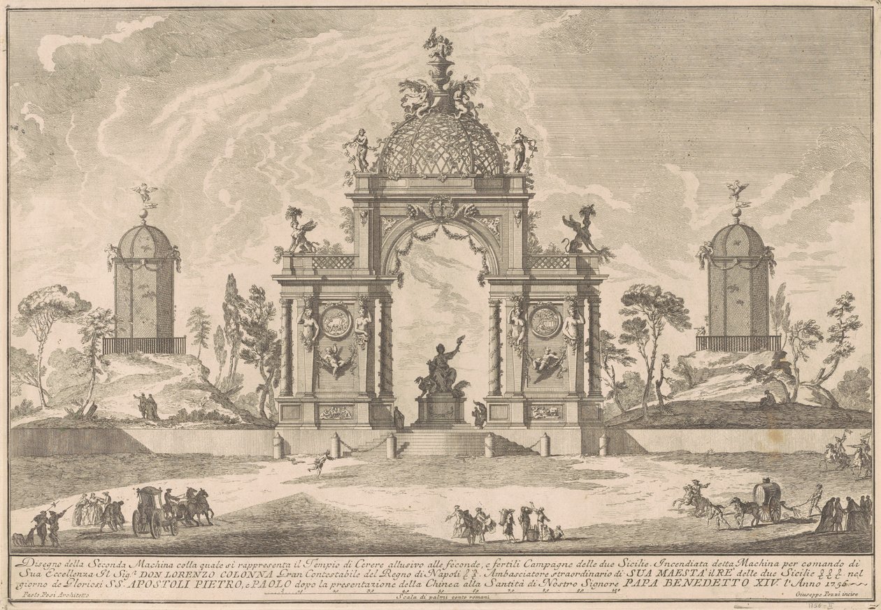 Die Seconda Macchina für die Chinea von 1756: Der Tempel der Ceres von after Paolo Posi Giuseppe Pozzi