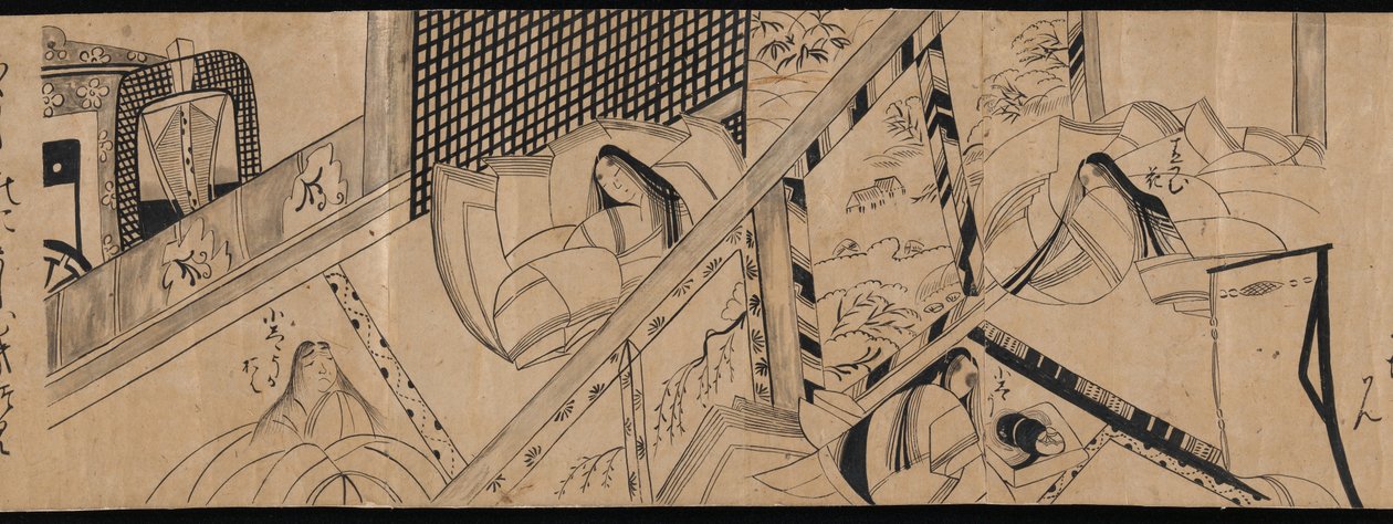 Kapitel "Akashi", "Miotsukushi", "Yomogiu", "Sekiya" und "E-awase" aus der Geschichte von Genji (Genji monogatari) von anonymous 