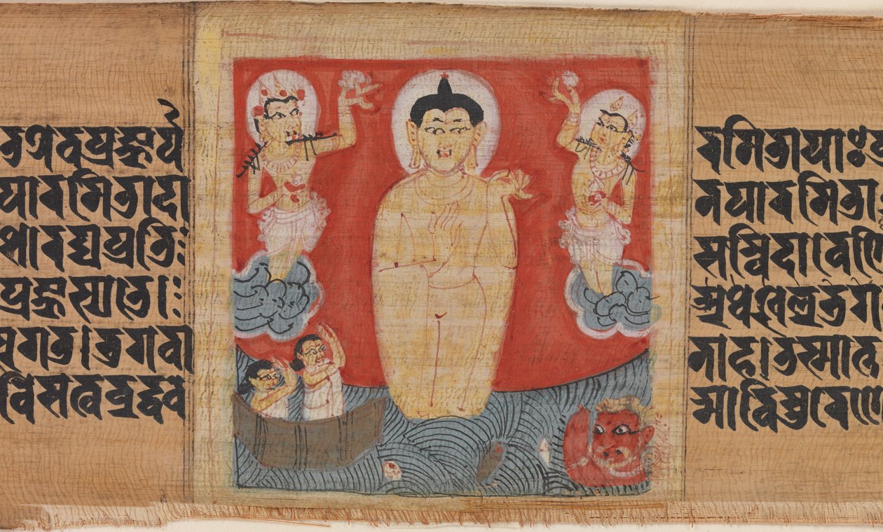 Buddha gibt Sicherheit (Abhayananda) an Seeleute, Blatt aus einem verstreuten Pancavimsatisahasrika Prajnaparamita von anonymous 