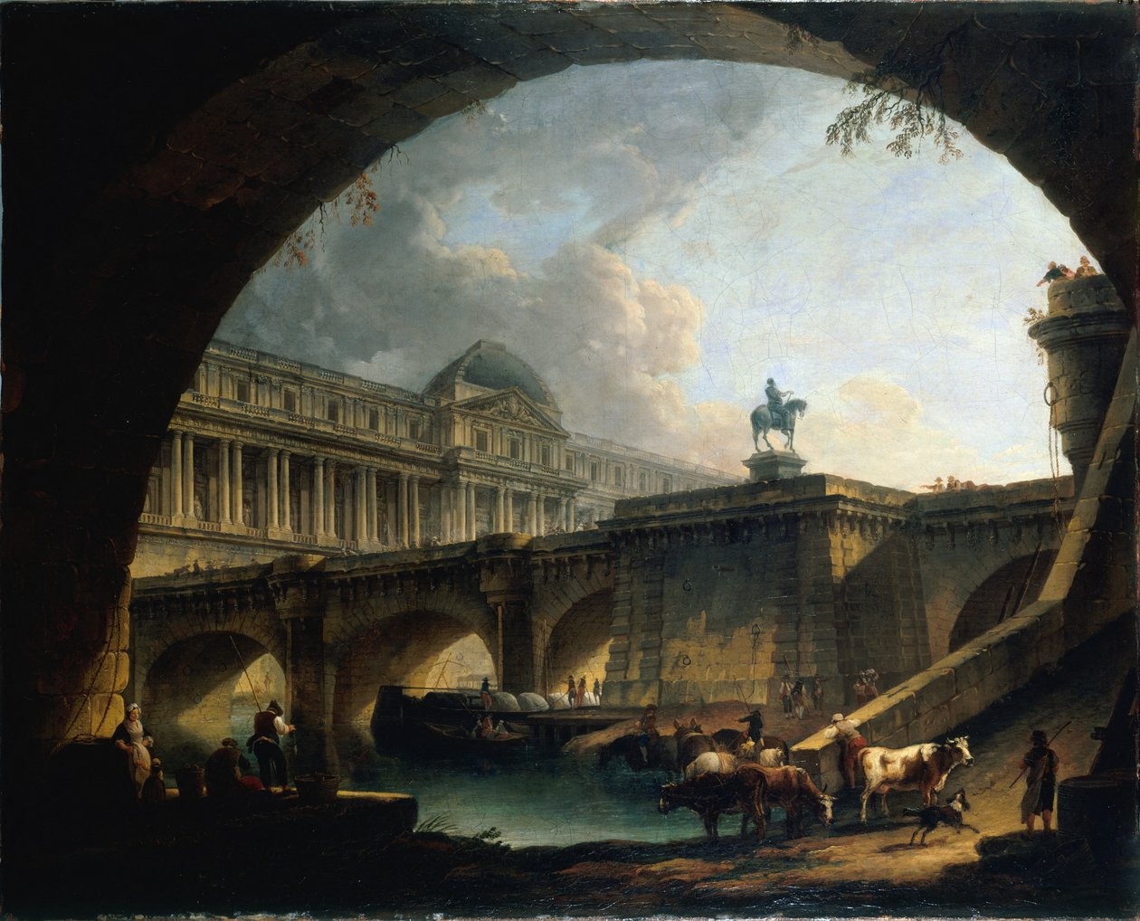 Architektonische Laune mit Gebäuden inspiriert vom Louvre und der Pont Neuf von anonymous 
