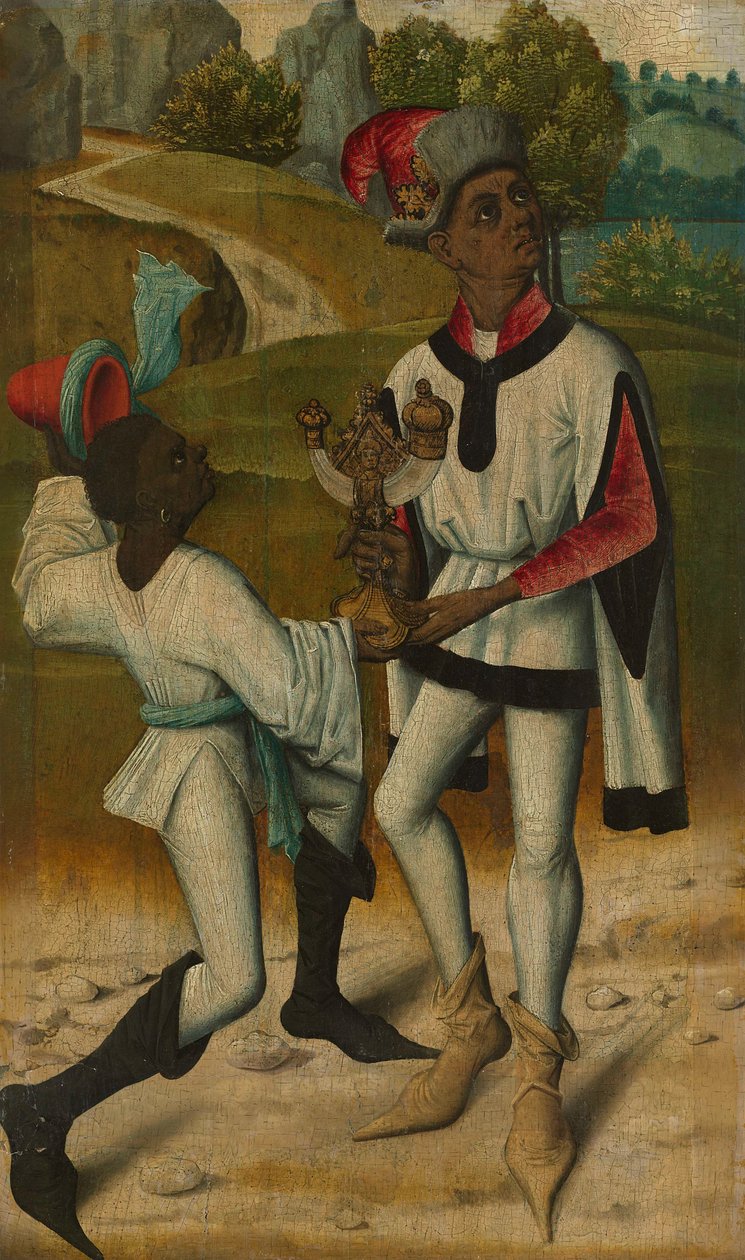 König Balthasar, einer der drei Weisen, und ein Diener, Fragment aus einer Anbetung der Weisen von anonymous 