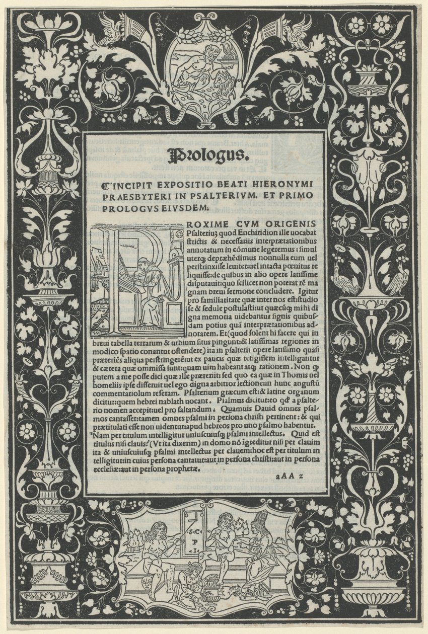 Ein weißer Linienrahmen mit zwei Kartuschen: "Ein Satyr opfert einen Widder" und "Die Wahl des Herkules" von attributed to Benedetto Bordon