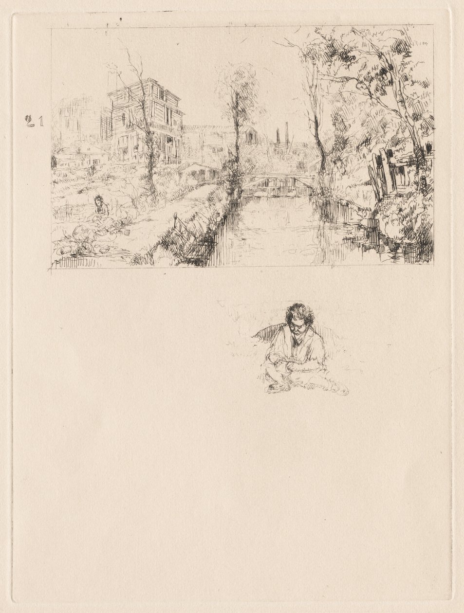 Landschaft mit Brücke und Kind von attributed to Jean Louis Richter