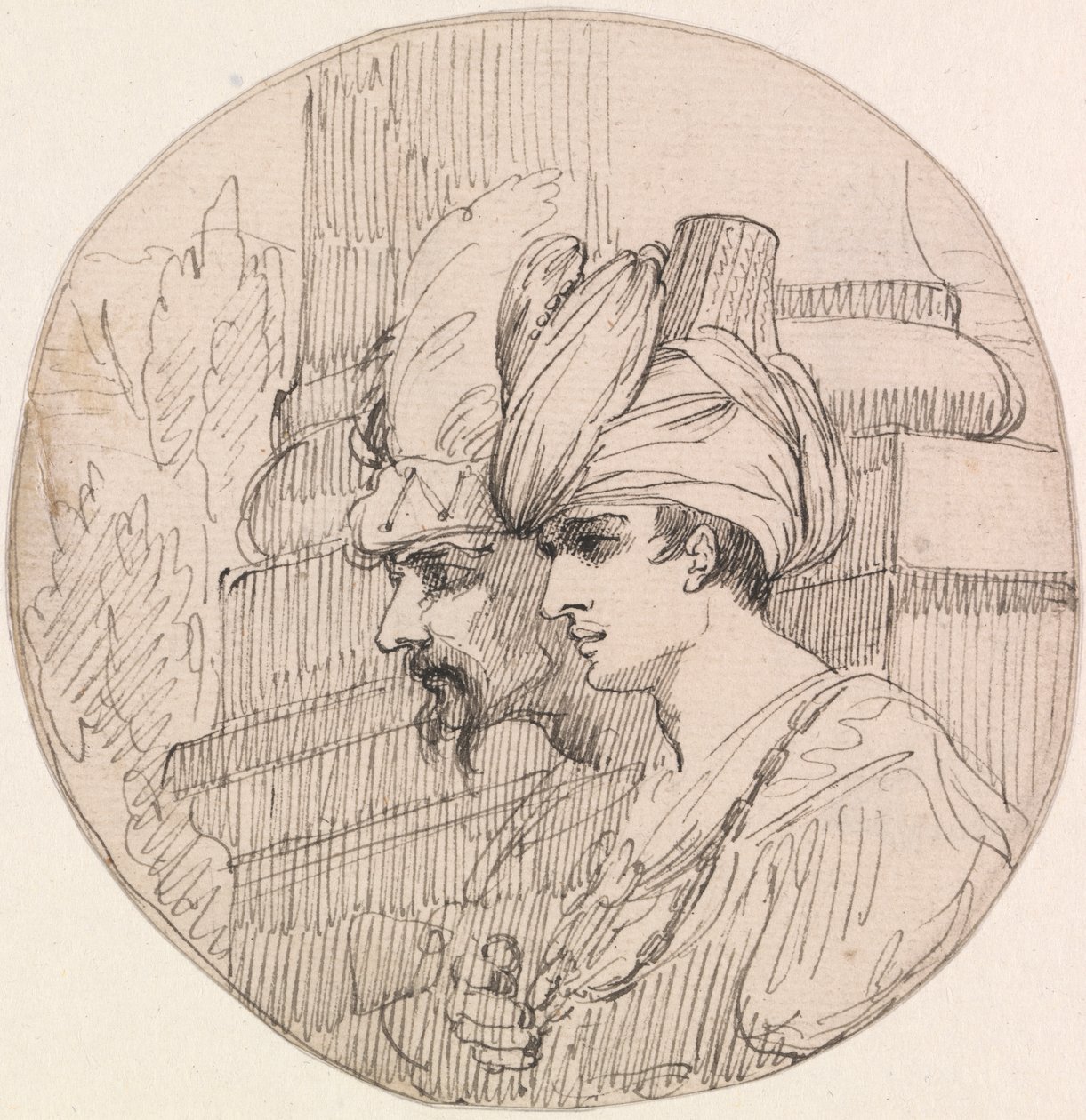 Zwei Köpfe in einem Rundel von attributed to John Hamilton Mortimer