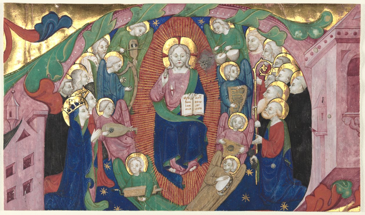 Fragment einer illustrierten Initiale aus einem Chorbuch: Christus in Majestät von attributed to Michelino Molinari da Besozzo