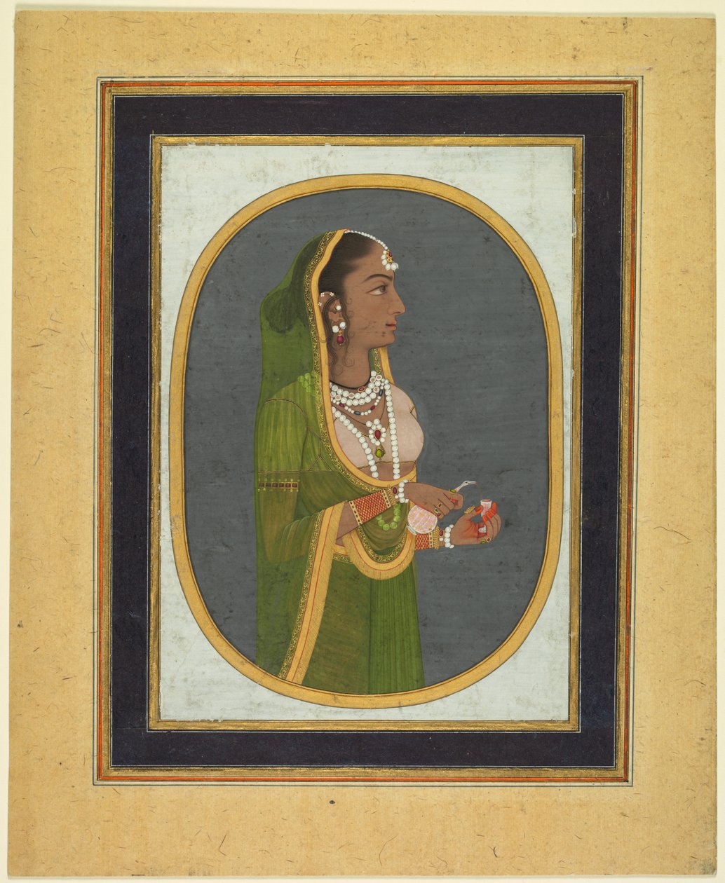 Hofdame schenkt Wein ein (recto) von attributed to Muhammad Rizavi Hindi