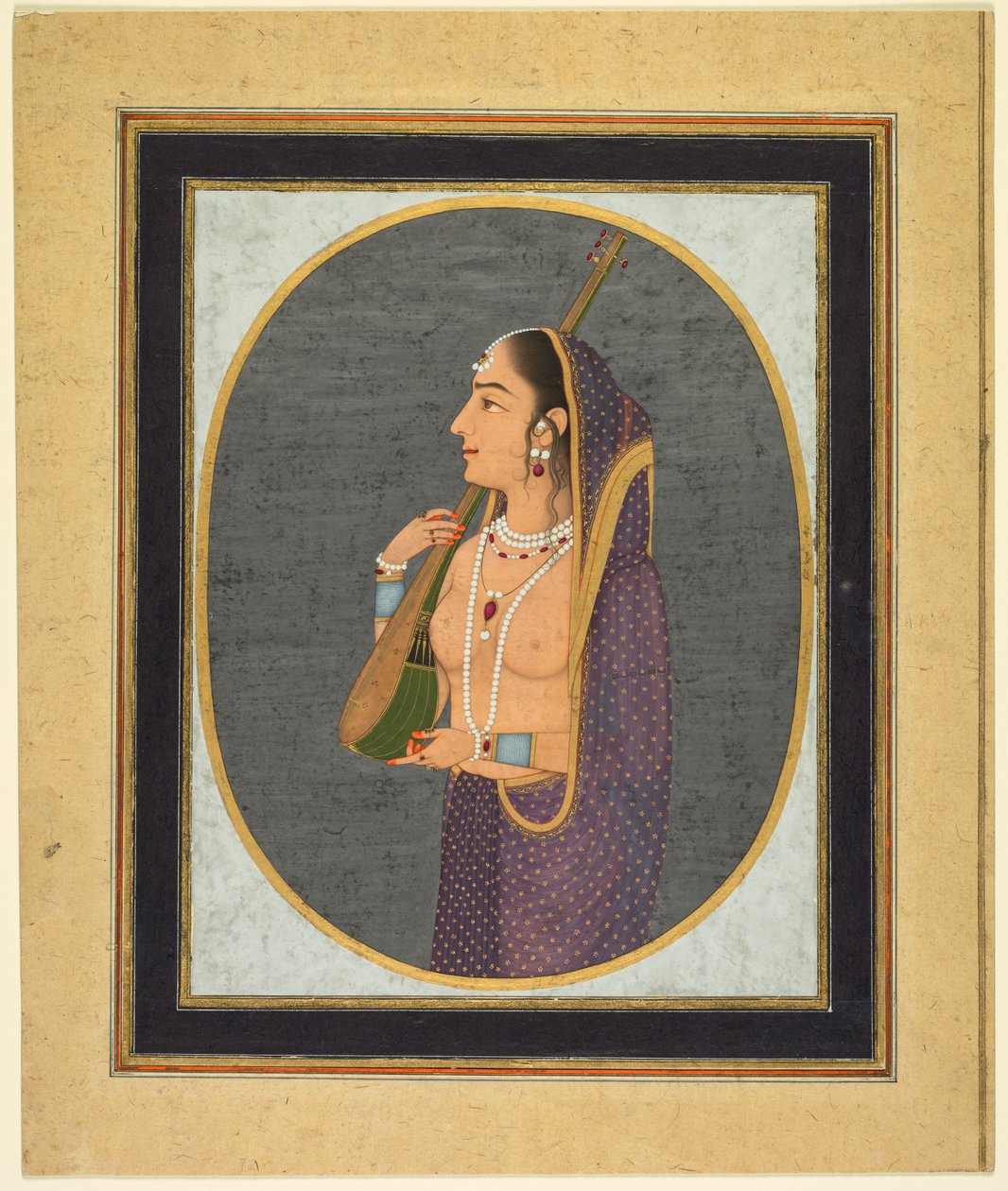 Hofdame singt und spielt die Vina von attributed to Muhammad Rizavi Hindi