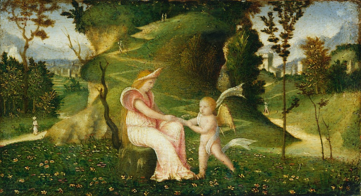 Venus und Amor in einer Landschaft von circle of Giorgione