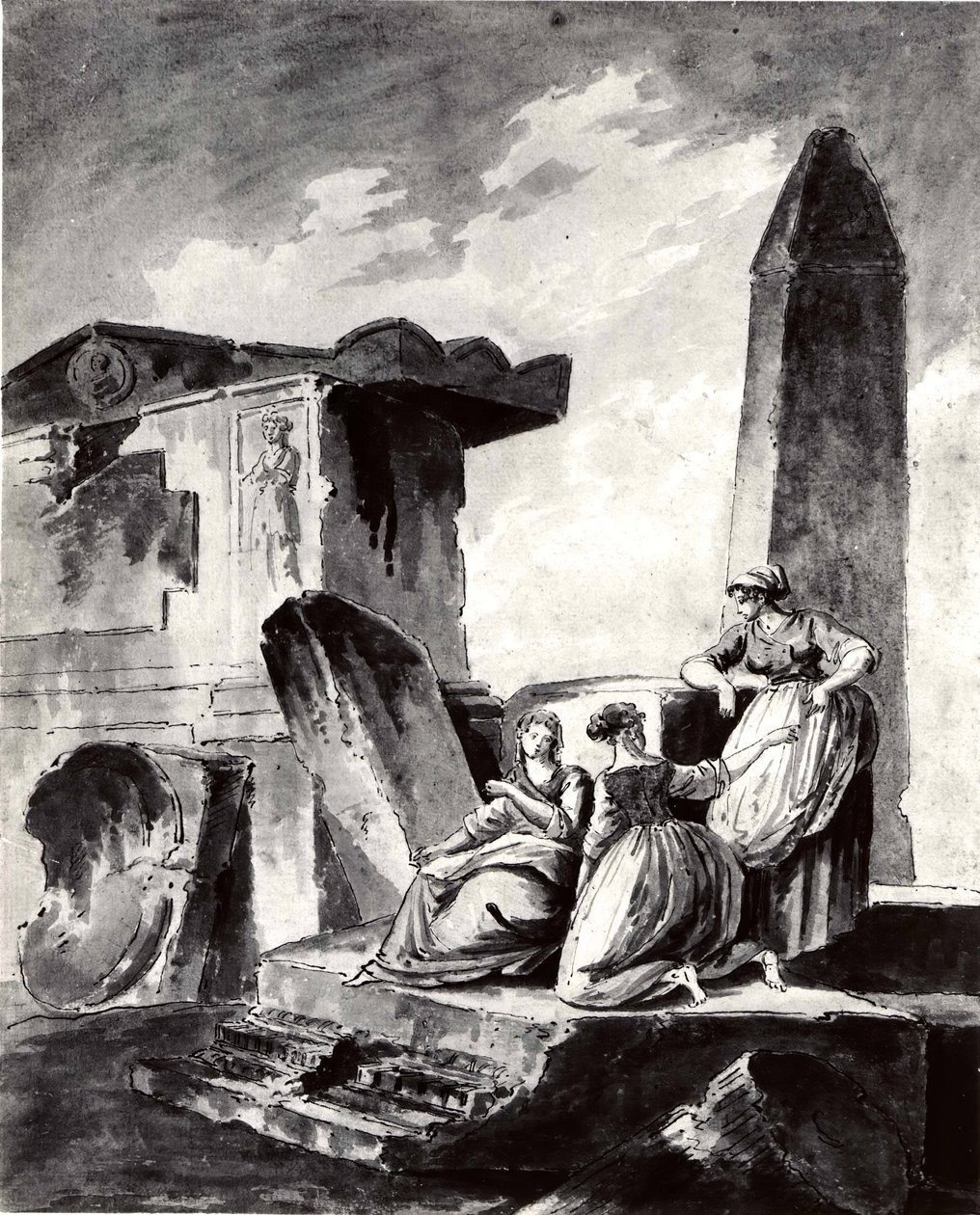 Drei junge Mädchen bei Ruinen, ca. 1790 von copy after Hubert Robert.
