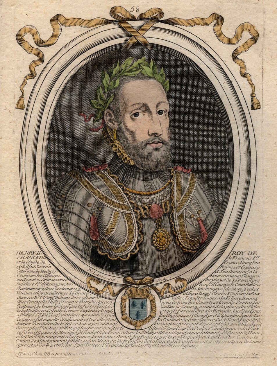Porträt von Heinrich II (1519-1559), König von Frankreich - Gravur aus 
