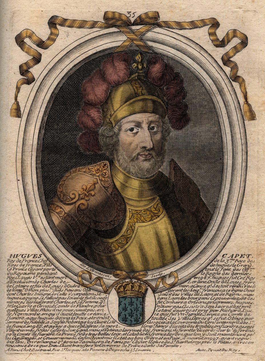 Porträt von Hugues I Capet (ca. 941 - 996), Herzog von Frankreich und dann König von Frankreich - Gravur aus 