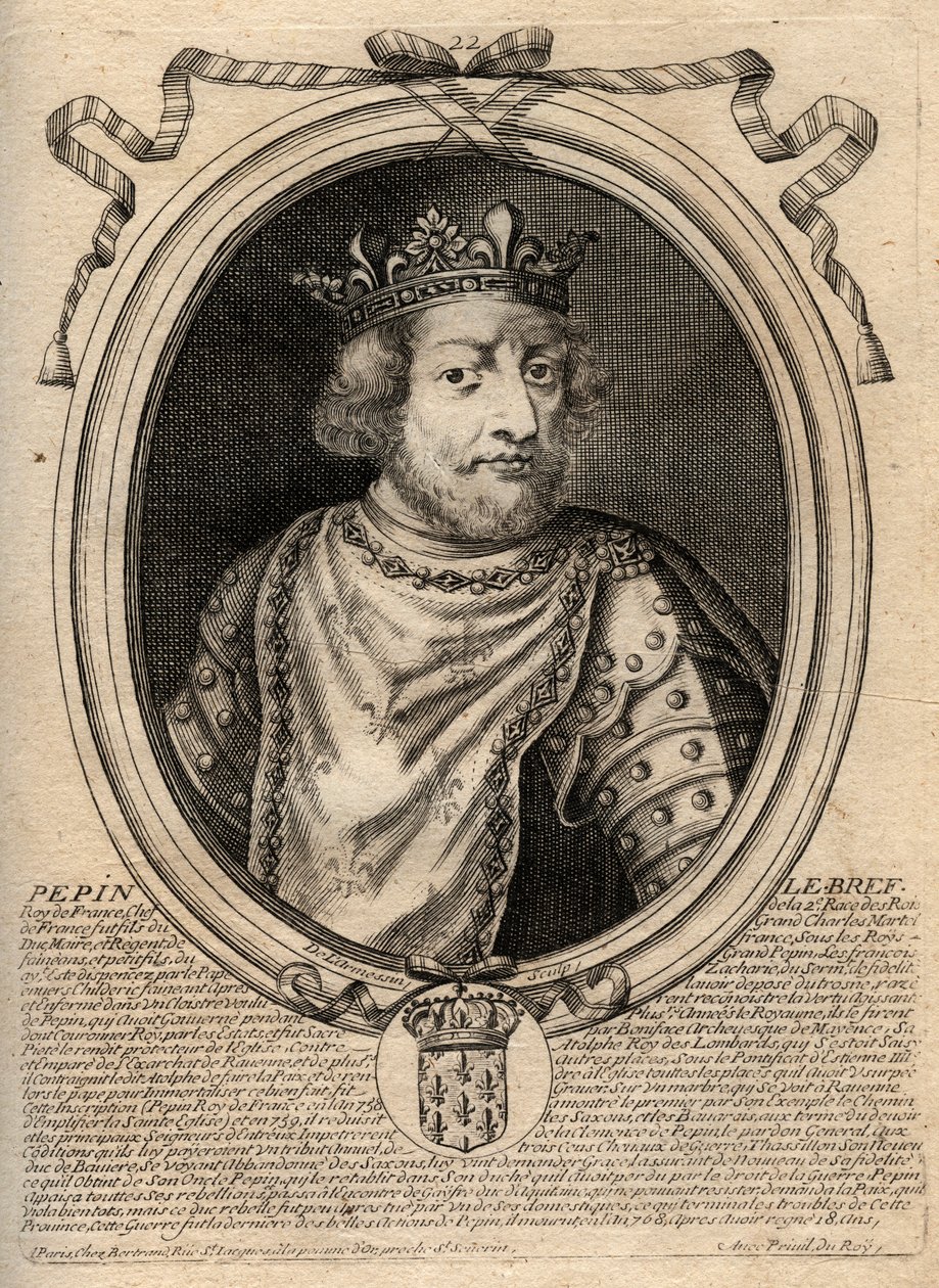 Porträt von Pippin III. genannt Pippin der Kurze (714-768), König von Frankreich - Gravur aus 