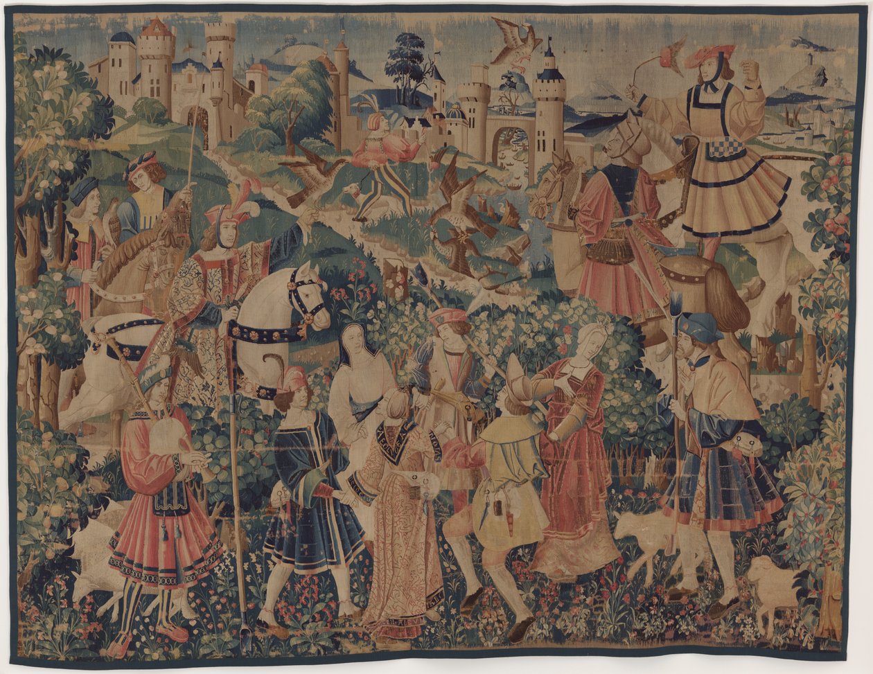Jagdszenen und pastorale Szenen mit Dudelsackspieler und Tänzern von design probably French 16th Century, Paris; woven in southern Netherlands or Paris in an undetermine workshop