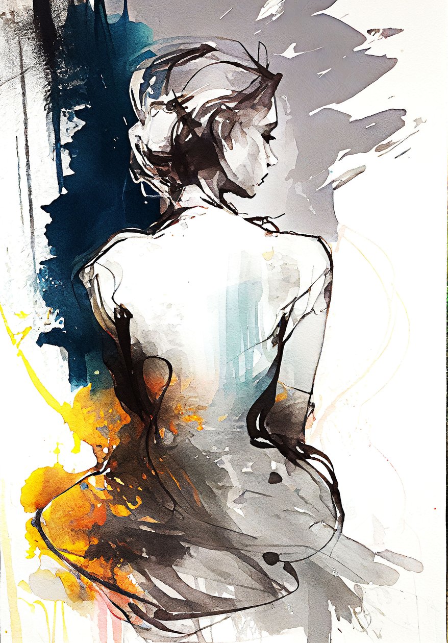 Gemälde einer sitzenden Frau, Ruhe in Silhouette von F. Abderrahim