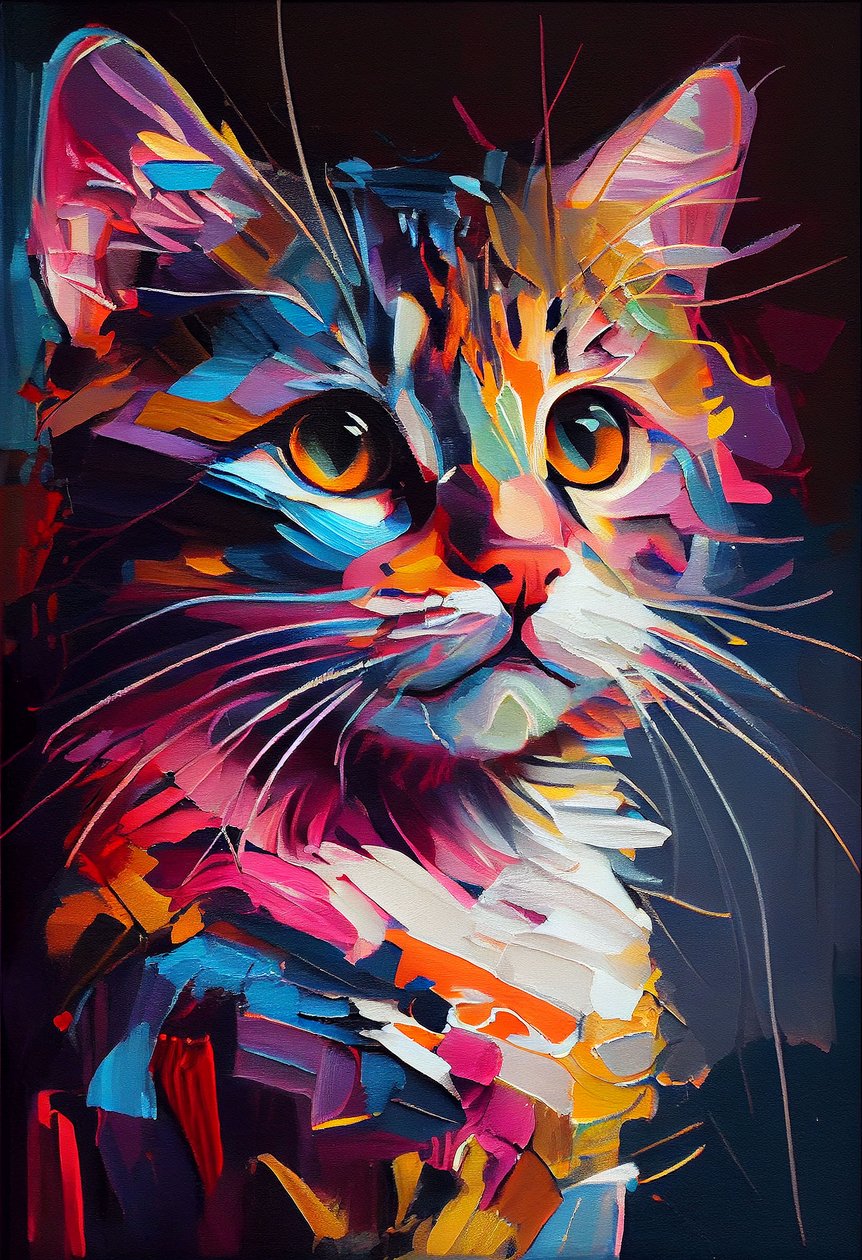 Abstrakte süße Katze, Pinselstriche von F. Abderrahim