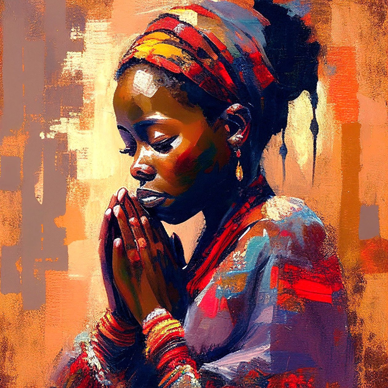 Digitale Leinwandmalerei: Afrikanisches Mädchen in Meditation, Wandkunst von F. Abderrahim