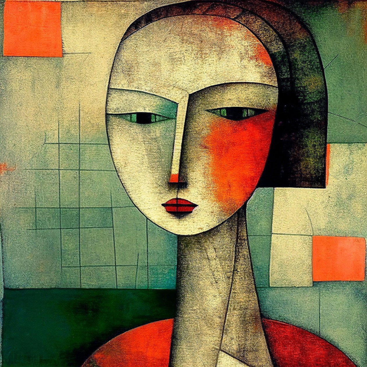 Augen des Geheimnisses: Abstrakte figurative Surrealismus-Damenporträt von F. Abderrahim
