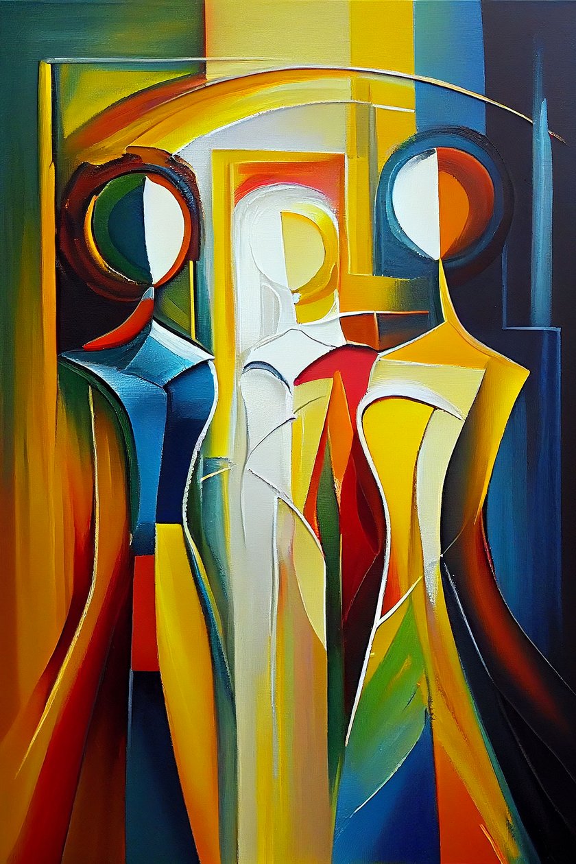 Moderne abstrakte Ölmalerei, Frauensilhouette von F. Abderrahim