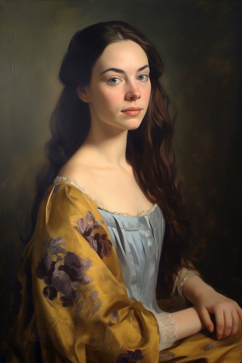 Porträt einer schönen weiblichen Supermodel des 18. Jahrhunderts von F. Abderrahim