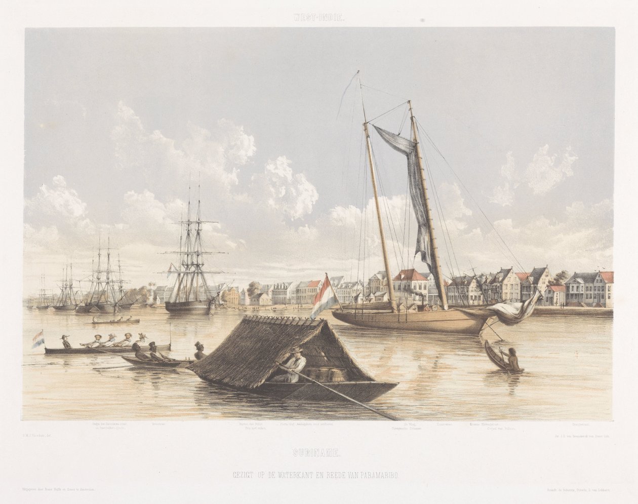 Ansicht der Uferpromenade und Reede von Paramaribo von jonkheer Jacob Eduard van Heemskerck