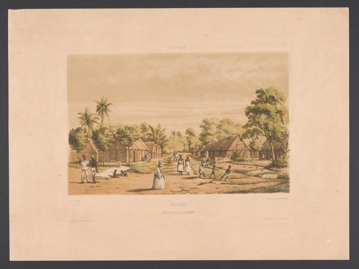 Wohnungen von versklavten Menschen auf einer surinamischen Plantage von jonkheer Jacob Eduard van Heemskerck