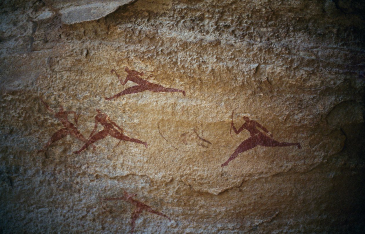 Laufende Bogenschützen, Höhlenmalerei, Tassili n