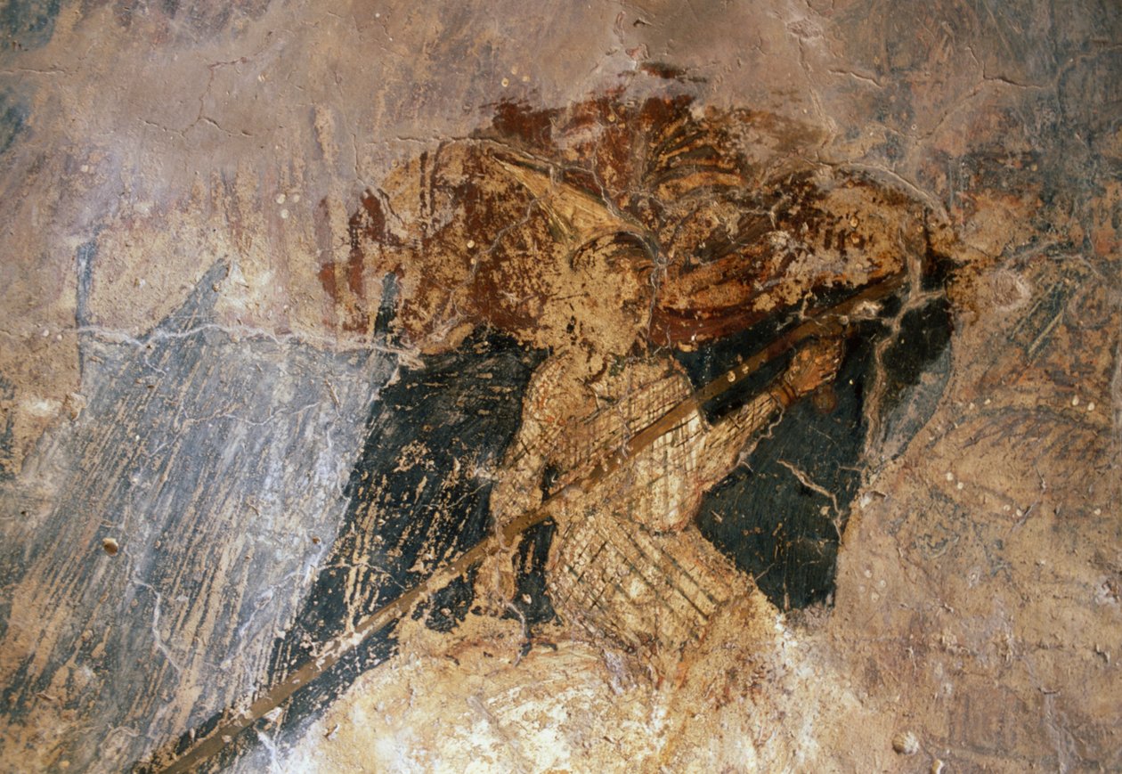 Mann zu Pferd, Fresko in der Kirche Agios Georgios, Komitades, Kreta, Griechenland von Unbekannt Unbekannt