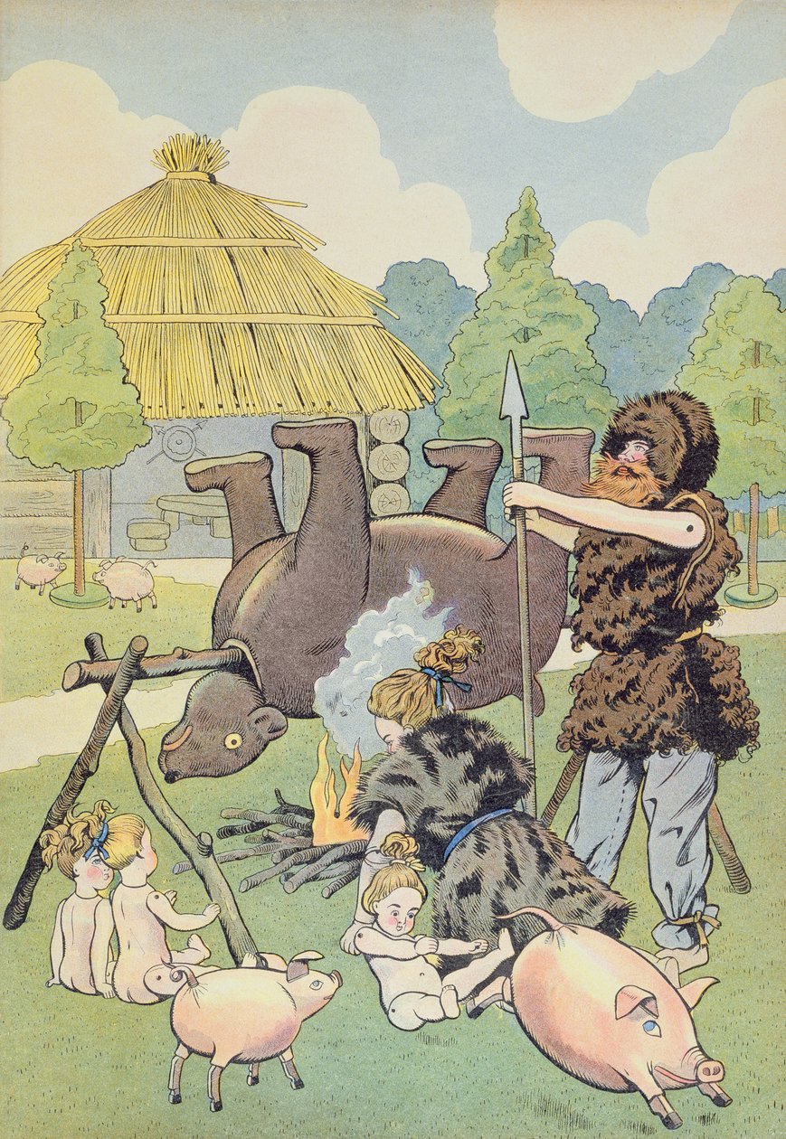 Eine gallische Familie kocht einen Bären, Illustration aus 