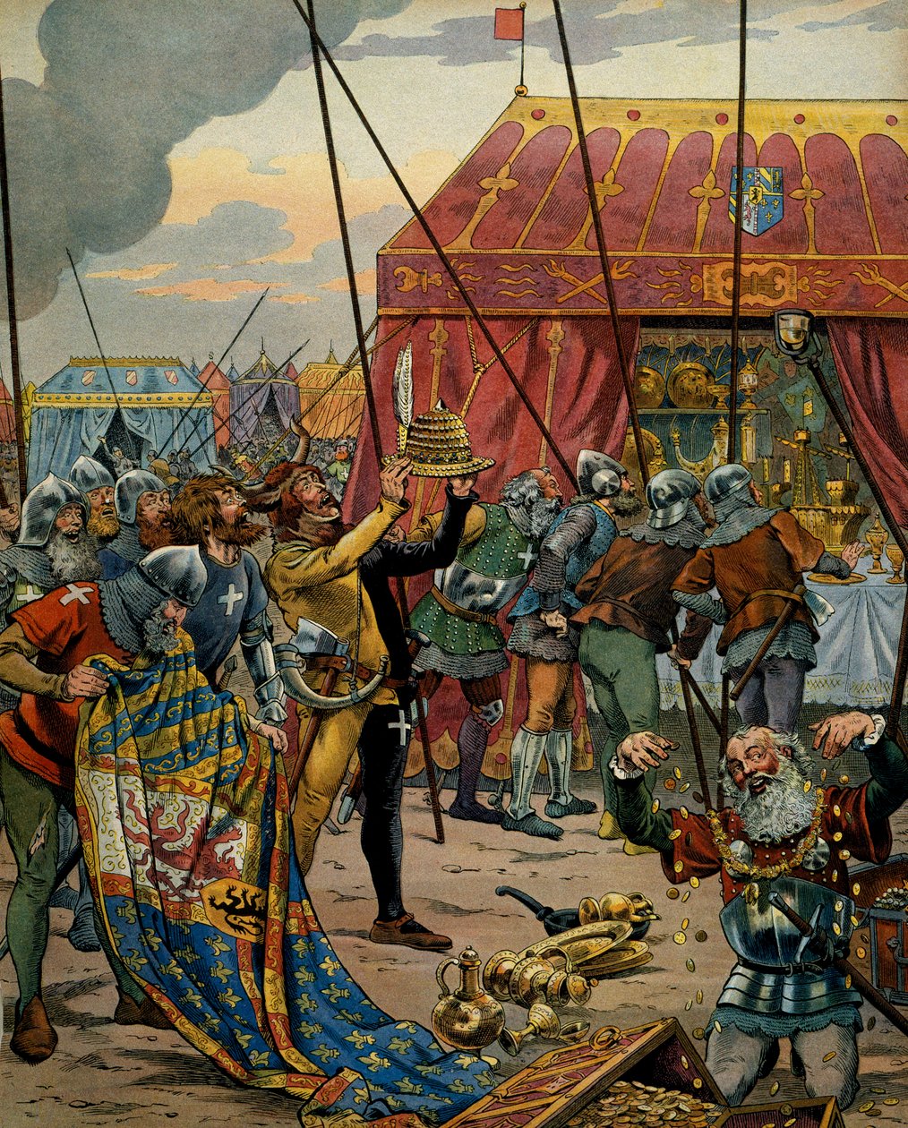 Geschichte Frankreichs im Mittelalter: Die Schweizer erobern den Reichtum von Karl dem Kühnen (1433-1477), Herzog von Burgund, nach der Katastrophe der Schlacht von Grandson, die den Sieg der Konföderierten, Verbündete von Ludwig XI. von Frankreich, über K von pseudonym for Onfray de Breville Jacques Job