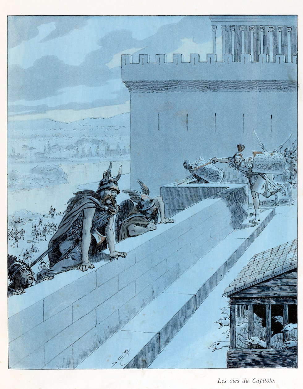 Illustration aus dem Buch „A la gloire des betes“: Les goies du Capitole, les Gauls siegent Rome von pseudonym for Onfray de Breville Jacques Job