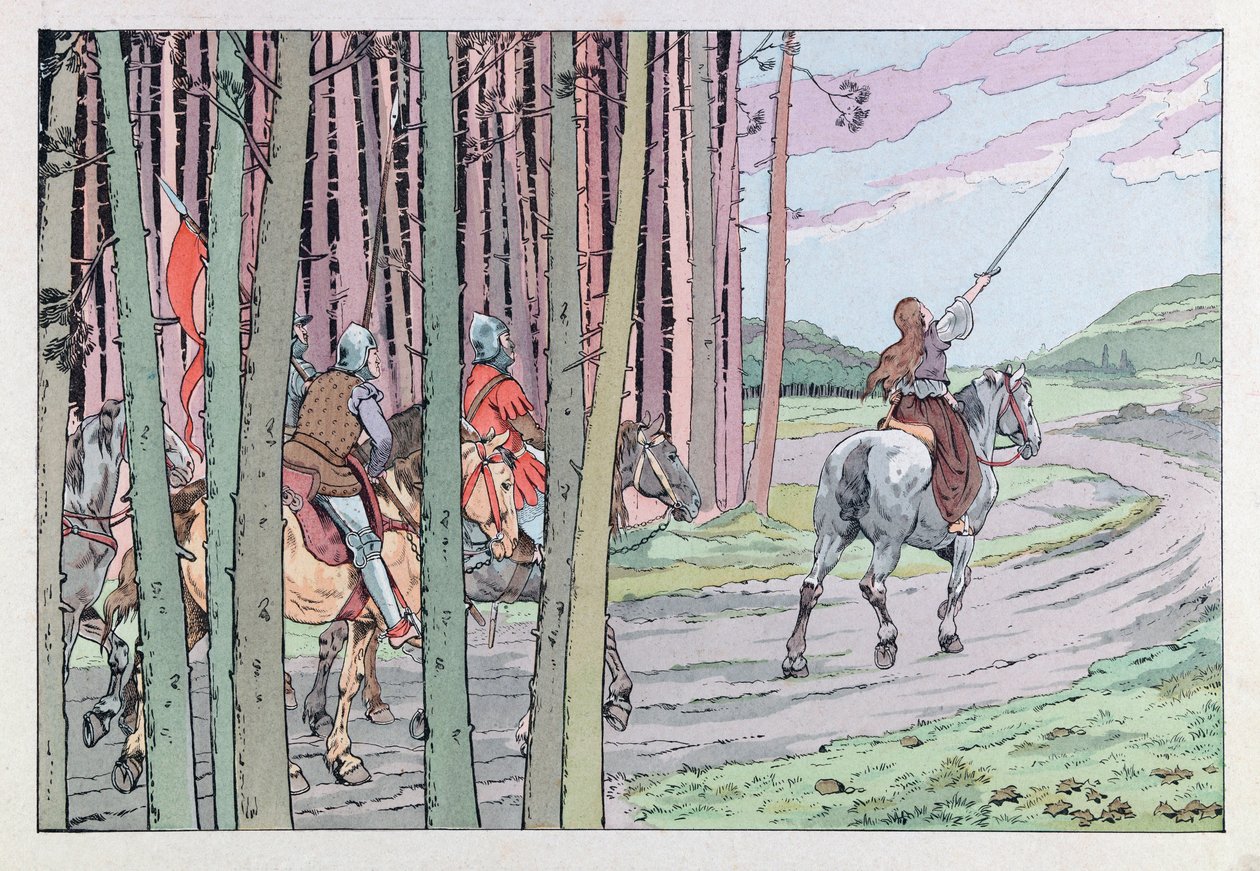 Joan of Arc an der Spitze ihrer Männer im Jahr 1429 von pseudonym for Onfray de Breville Jacques Job