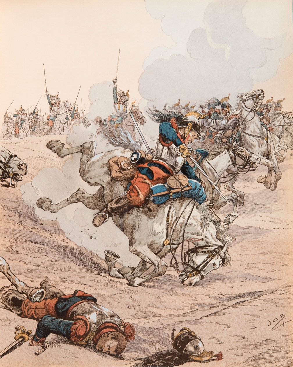 Angriff der Schlachtschiffe in der Schlacht von Reichshoffen (oder Fröschwiller Woerth) im Jahr 1870, Private Sammlung von pseudonym for Onfray de Breville Jacques Job
