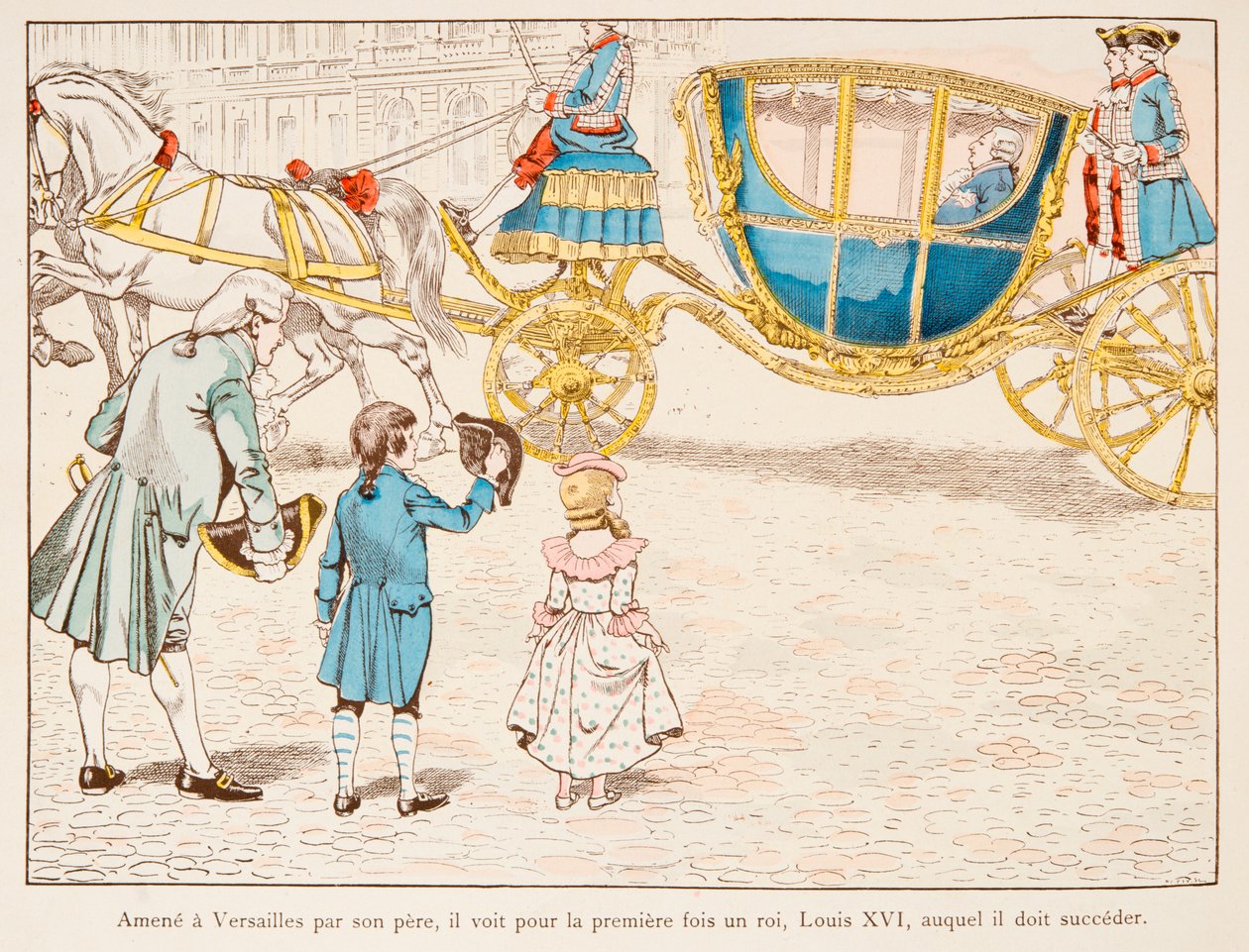 Napoleon Bonaparte wird von seinem Vater nach Versailles gebracht und sieht König Ludwig XVI. zum ersten Mal im Jahr 1770, Private Sammlung von pseudonym for Onfray de Breville Jacques Job