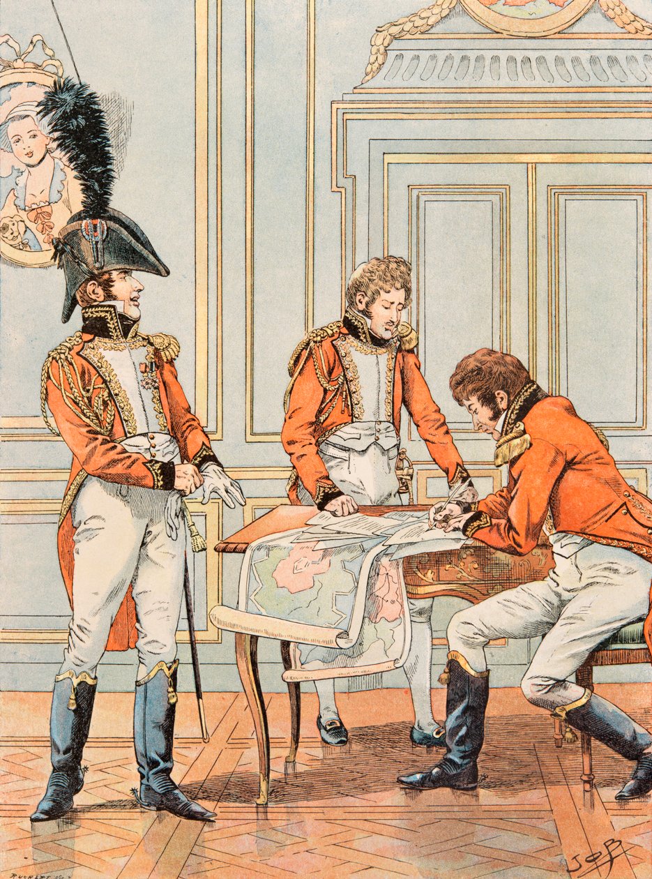 Uniformen der französischen Truppen zu allen Zeiten: Adjutant des Vizekonnetabels Louis Alexandre Berthier (1753-1815), Prinz von Neuchatel, Generalmajor von pseudonym for Onfray de Breville Jacques Job