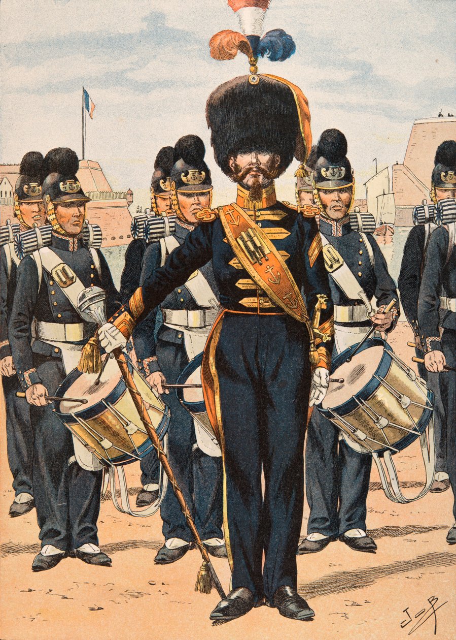 Uniformen der französischen Truppen zu allen Zeiten: Tambourmajor der Flottenbesatzungen (1837) von pseudonym for Onfray de Breville Jacques Job