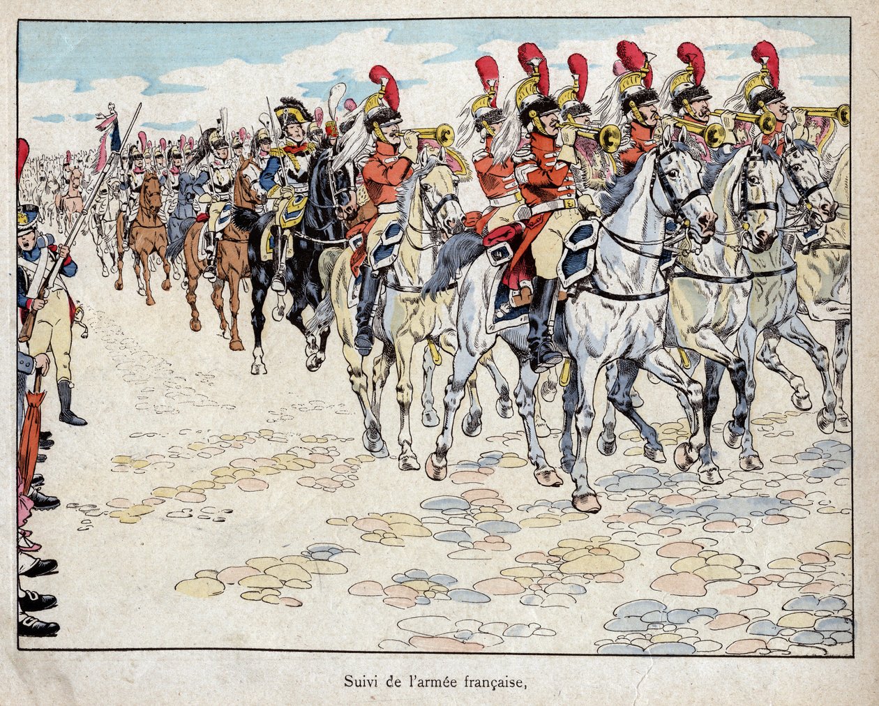 Die französische Armee zieht in Berlin ein, 27. Oktober 1806 - Lithographie von Job (Jacques Onfroy de Bréville) aus „Le Grand Napoléon des Petites Enfants“ 1893 von pseudonym for Onfray de Breville Jacques Job