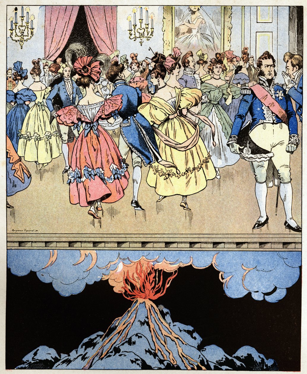 Wir tanzen auf einem Vulkan. Worte von Graf Narcisse Achille de Salvandy (1795-1856), der die Revolution der drei glorreichen Tage Louis Philippe I. Herzog von Orleans (Louis-Philippe) vorhersagte von pseudonym for Onfray de Breville Jacques Job