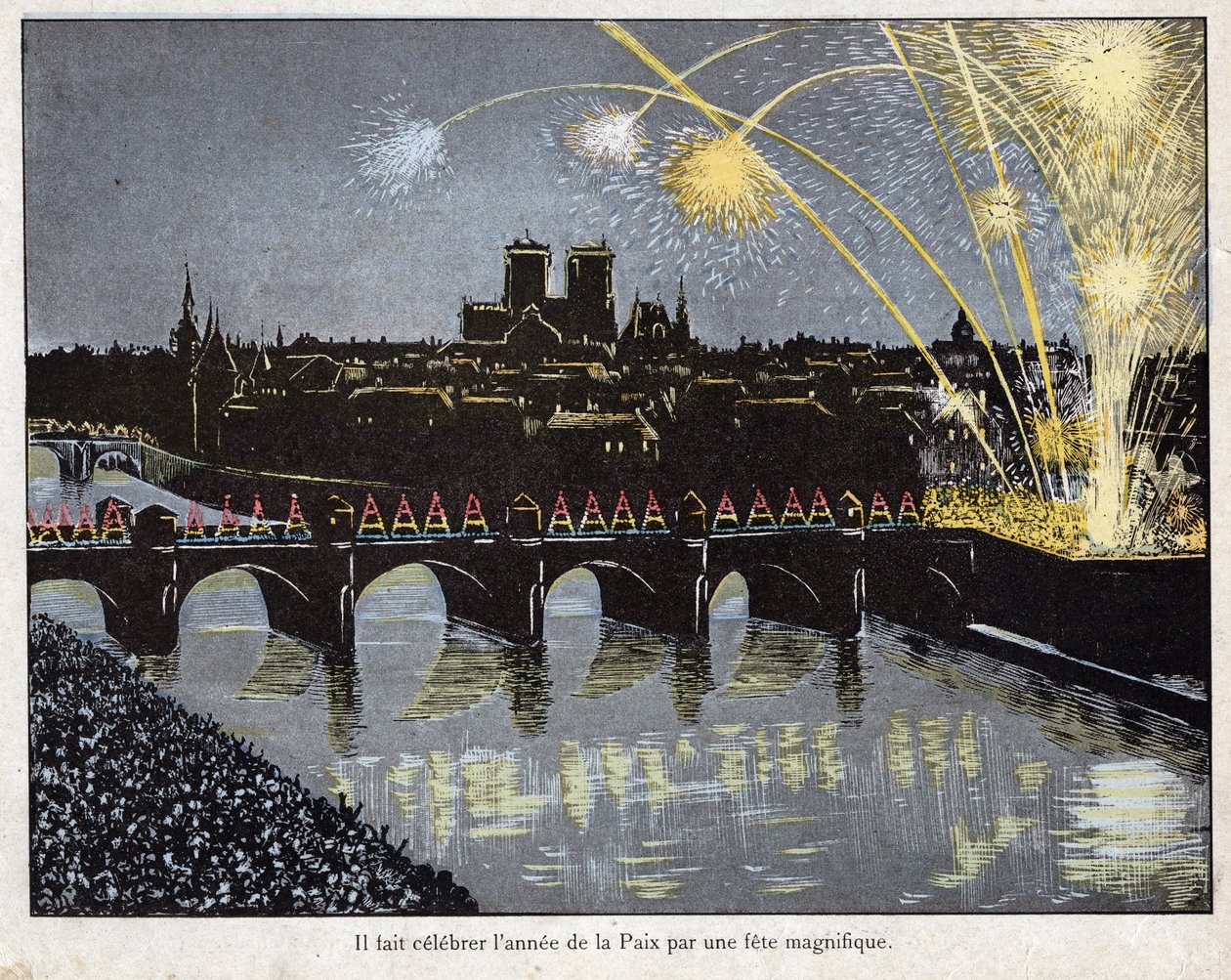 Fete de la Paix am 18. Brumaire Jahr X (9. November 1801) - Napoleon organisierte ein prächtiges Fest, um das Jahr des Friedens zu feiern - Lithographie von Job (Jacques Onfroy de Breville) aus Le Grand Napoleon des Petites Enfants 1893 von pseudonym for Onfray de Breville Jacques Job
