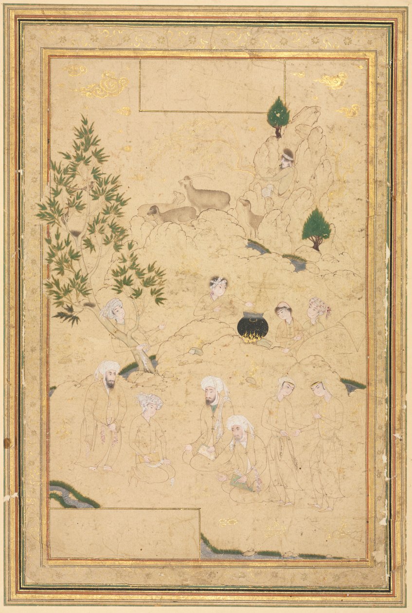 Picknick in den Bergen; Einzelblatt-Illustration von style of Muhammadi