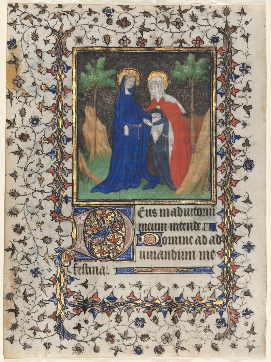 Blatt aus einem Stundenbuch: Die Heimsuchung von workshop of Boucicaut Master