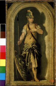 Minerva (Minerva). Neben ihr, ihr Schild mit dem Kopf der Gorgone Medusa