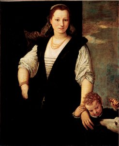 Porträt einer Frau mit einem Kind und einem Hund (die Kinder von Francesco Bevilacqua?)