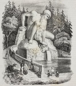 Koloss von Apenninen im Park der Villa Demidoff, Vaglia, Toskana, Italien, Lithographie von Giovanni Mariani aus Poliorama Pittoresco, Nr. 10, 15. Oktober