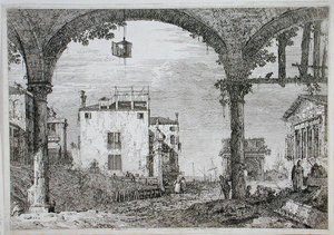 Ansicht durch eine Arkade auf Küstengebäude von Canaletto