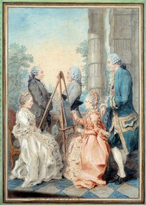 Madame und Mademoiselle Chatelain, Herr Brot und Herr de la Myre. Aquarell von Louis Carrogis Carmontelle (1717-1806)