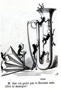 Herr Sax wird vom schwarzen Arzt verwundet. (Adolphe (Adolph) Sax, Erfinder des Saxophons (1814-1894) von Nadar