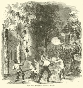 New Yorker Randalierer hängen eine schwarze Person, Juli 1863 (Gravur)